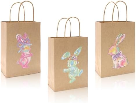 Bolsas de Papel Kraft de Conejito de Pascua PINWATT, 24 Piezas, 8.6x6.3x3.2 Pulgadas, para Regalos y Fiestas (3 Diseños) - imagen 1