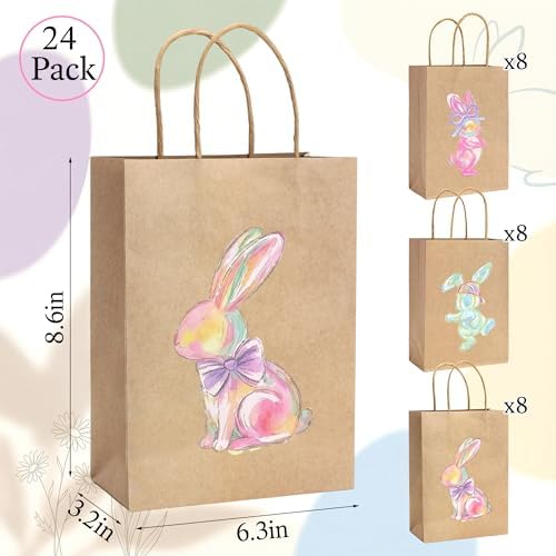 Bolsas de Papel Kraft de Conejito de Pascua PINWATT, 24 Piezas, 8.6x6.3x3.2 Pulgadas, para Regalos y Fiestas (3 Diseños) - imagen 2