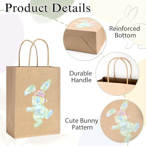 Bolsas de Papel Kraft de Conejito de Pascua PINWATT, 24 Piezas, 8.6x6.3x3.2 Pulgadas, para Regalos y Fiestas (3 Diseños) - imagen 3