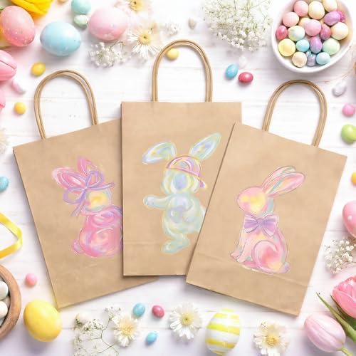 Bolsas de Papel Kraft de Conejito de Pascua PINWATT, 24 Piezas, 8.6x6.3x3.2 Pulgadas, para Regalos y Fiestas (3 Diseños) - imagen 4