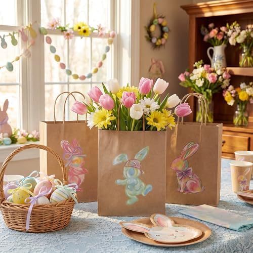 Bolsas de Papel Kraft de Conejito de Pascua PINWATT, 24 Piezas, 8.6x6.3x3.2 Pulgadas, para Regalos y Fiestas (3 Diseños) - imagen 5
