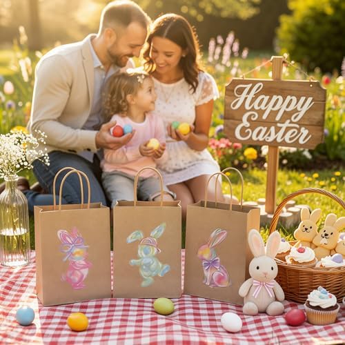 Bolsas de Papel Kraft de Conejito de Pascua PINWATT, 24 Piezas, 8.6x6.3x3.2 Pulgadas, para Regalos y Fiestas (3 Diseños) - imagen 7