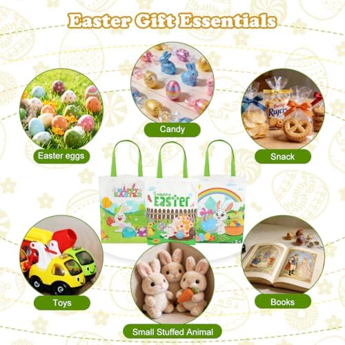 Shintop Paquete de 3 Bolsas de Lona para Pascua con Fondo Expandible, Bolsas Reutilizables de Regalo con Asas para Caza de Huevos (30 x 37 x 9.5 cm) - imagen 7