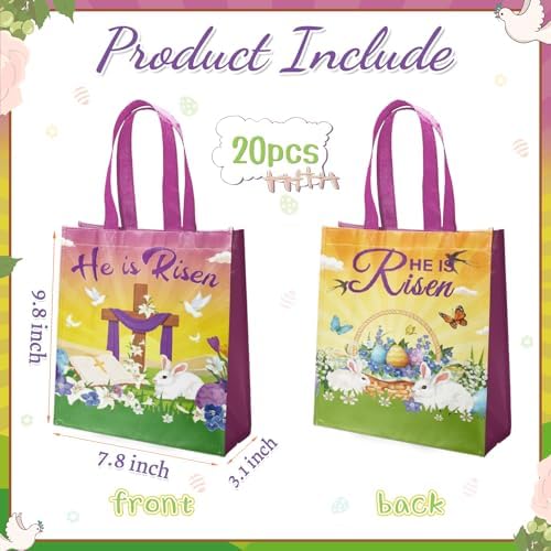 20 Piezas de Bolsas de Regalo de Pascua Él Ha Resucitado, Bolsas de Fiesta Cristianas de No Tejido con Asas para Decoraciones de Iglesia y Fiestas - imagen 2