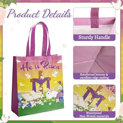 20 Piezas de Bolsas de Regalo de Pascua Él Ha Resucitado, Bolsas de Fiesta Cristianas de No Tejido con Asas para Decoraciones de Iglesia y Fiestas - imagen 3