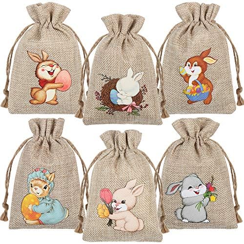 CCINEE 36 Bolsas de Yute para Pascua con Cuerda, Bolsas de Regalo con Diseño de Conejo para Fiestas Infantiles - imagen 1