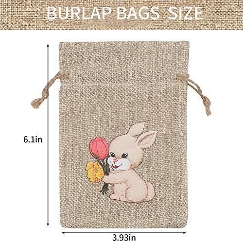 CCINEE 36 Bolsas de Yute para Pascua con Cuerda, Bolsas de Regalo con Diseño de Conejo para Fiestas Infantiles - imagen 2