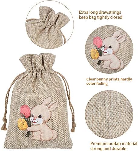 CCINEE 36 Bolsas de Yute para Pascua con Cuerda, Bolsas de Regalo con Diseño de Conejo para Fiestas Infantiles - imagen 3