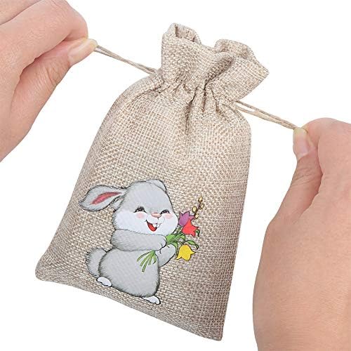 CCINEE 36 Bolsas de Yute para Pascua con Cuerda, Bolsas de Regalo con Diseño de Conejo para Fiestas Infantiles - imagen 4