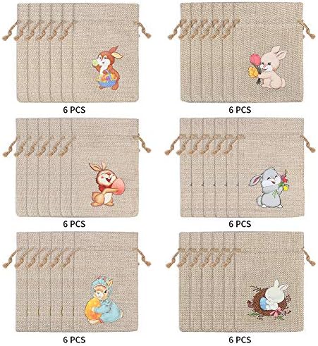 CCINEE 36 Bolsas de Yute para Pascua con Cuerda, Bolsas de Regalo con Diseño de Conejo para Fiestas Infantiles - imagen 5