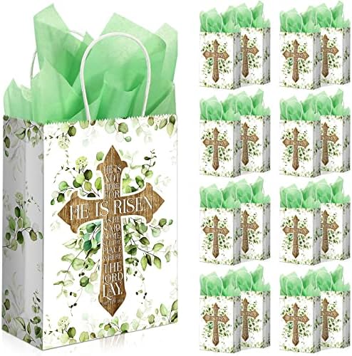 Geyee 16 Piezas de Bolsas de Regalo para Pascua con Asas de Papel, Bolsas para Dulces con Cruz Él Ha Resucitado para Cacerías de Huevos - imagen 1