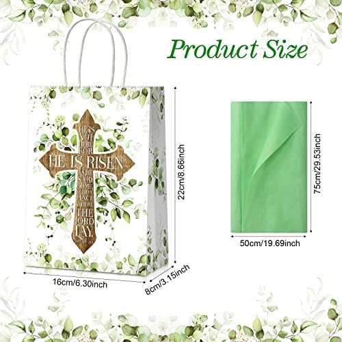 Geyee 16 Piezas de Bolsas de Regalo para Pascua con Asas de Papel, Bolsas para Dulces con Cruz Él Ha Resucitado para Cacerías de Huevos - imagen 2