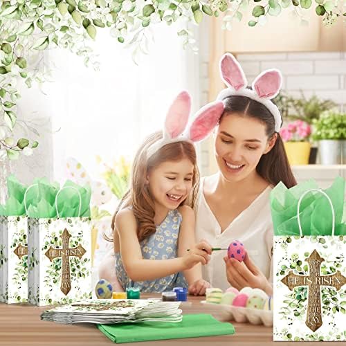 Geyee 16 Piezas de Bolsas de Regalo para Pascua con Asas de Papel, Bolsas para Dulces con Cruz Él Ha Resucitado para Cacerías de Huevos - imagen 4