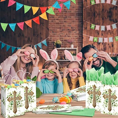 Geyee 16 Piezas de Bolsas de Regalo para Pascua con Asas de Papel, Bolsas para Dulces con Cruz Él Ha Resucitado para Cacerías de Huevos - imagen 5
