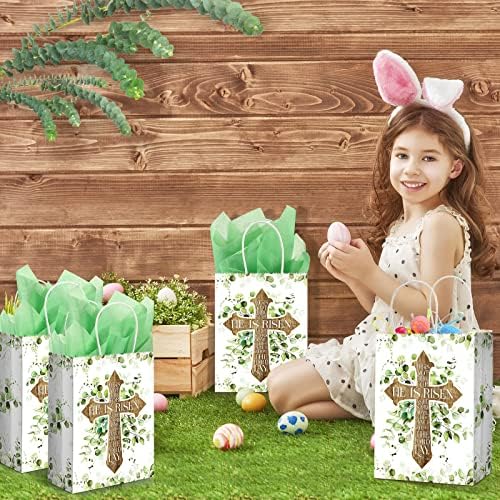 Geyee 16 Piezas de Bolsas de Regalo para Pascua con Asas de Papel, Bolsas para Dulces con Cruz Él Ha Resucitado para Cacerías de Huevos - imagen 6