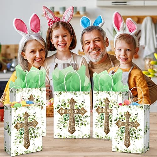 Geyee 16 Piezas de Bolsas de Regalo para Pascua con Asas de Papel, Bolsas para Dulces con Cruz Él Ha Resucitado para Cacerías de Huevos - imagen 7