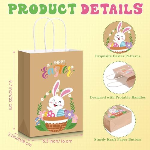 Bolsas de Regalo de Pascua Pasimy 18 Piezas con Asa, Conejo y Huevos Coloridos, 8.7 x 6.3 x 3.2 Pulgadas, Suministros para Fiesta de Primavera - imagen 2