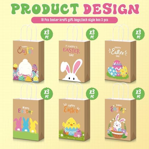Bolsas de Regalo de Pascua Pasimy 18 Piezas con Asa, Conejo y Huevos Coloridos, 8.7 x 6.3 x 3.2 Pulgadas, Suministros para Fiesta de Primavera - imagen 3