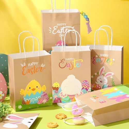 Bolsas de Regalo de Pascua Pasimy 18 Piezas con Asa, Conejo y Huevos Coloridos, 8.7 x 6.3 x 3.2 Pulgadas, Suministros para Fiesta de Primavera - imagen 4