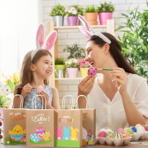 Bolsas de Regalo de Pascua Pasimy 18 Piezas con Asa, Conejo y Huevos Coloridos, 8.7 x 6.3 x 3.2 Pulgadas, Suministros para Fiesta de Primavera - imagen 5