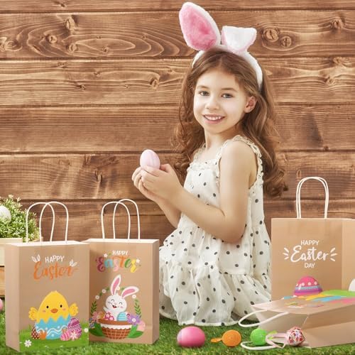 Bolsas de Regalo de Pascua Pasimy 18 Piezas con Asa, Conejo y Huevos Coloridos, 8.7 x 6.3 x 3.2 Pulgadas, Suministros para Fiesta de Primavera - imagen 6