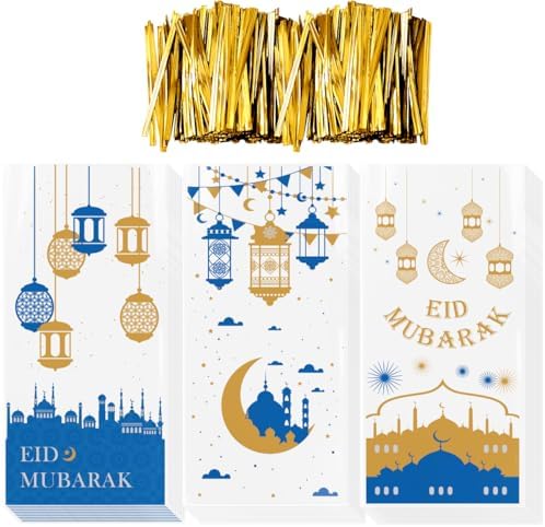 Bolsas de Regalo para Fiesta Eid Mubarak Aviski, 150PCS, Tema Ramadán, Celofán Transparente con Cierres Plateados, 10.6 × 5.1 pulgadas - imagen 1