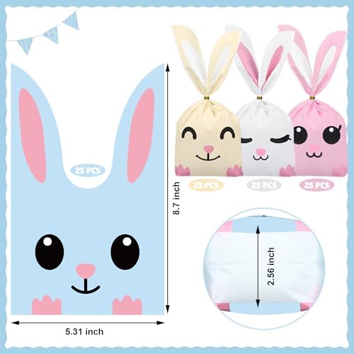 Bolsas de Regalo de Conejito de Pascua Peony Man 100 PCS, Bolsas Plásticas para Dulces y Fiestas con Cierre de Twist para Galletas y Sorpresas - imagen 2