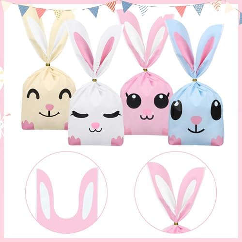 Bolsas de Regalo de Conejito de Pascua Peony Man 100 PCS, Bolsas Plásticas para Dulces y Fiestas con Cierre de Twist para Galletas y Sorpresas - imagen 3
