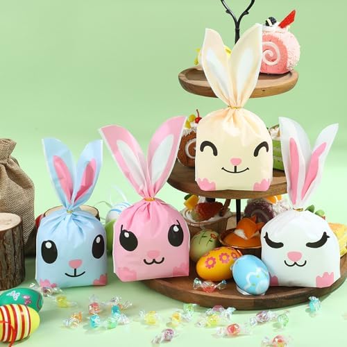 Bolsas de Regalo de Conejito de Pascua Peony Man 100 PCS, Bolsas Plásticas para Dulces y Fiestas con Cierre de Twist para Galletas y Sorpresas - imagen 4