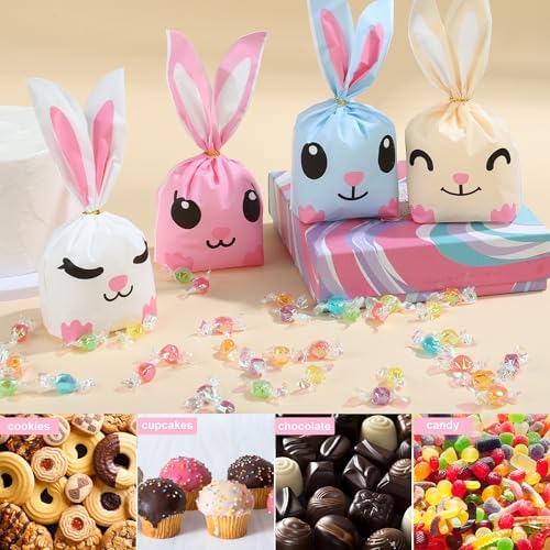 Bolsas de Regalo de Conejito de Pascua Peony Man 100 PCS, Bolsas Plásticas para Dulces y Fiestas con Cierre de Twist para Galletas y Sorpresas - imagen 6
