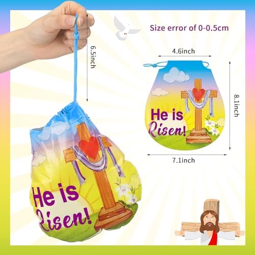 Sinload 60 Bolsas de Regalo de Pascua para Niños con Dibujo Él Ha Resucitado - Bolsas de Plástico para Dulces, Suministros para Caza de Huevos y - imagen 2