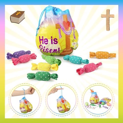 Sinload 60 Bolsas de Regalo de Pascua para Niños con Dibujo Él Ha Resucitado - Bolsas de Plástico para Dulces, Suministros para Caza de Huevos y - imagen 3