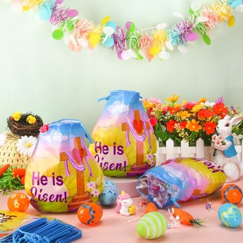 Sinload 60 Bolsas de Regalo de Pascua para Niños con Dibujo Él Ha Resucitado - Bolsas de Plástico para Dulces, Suministros para Caza de Huevos y - imagen 5