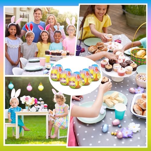 Sinload 60 Bolsas de Regalo de Pascua para Niños con Dibujo Él Ha Resucitado - Bolsas de Plástico para Dulces, Suministros para Caza de Huevos y - imagen 6