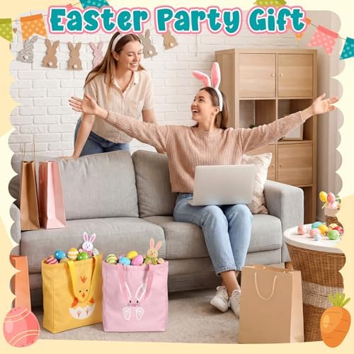 Bolsas de Lona Cosblank para Pascua, 2 Pcs, 13.8'' x 12'', con Conejo y Pollito, Reutilizables para Regalos y Caza de Huevos de Pascua - imagen 6