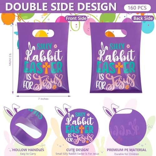 Bolsas de Regalo de Pascua Ribbonlic 100 Pcs con Asas, Conejito Divertido, Reutilizables para Fiesta Infantil, 7 x 9.5 in - imagen 2