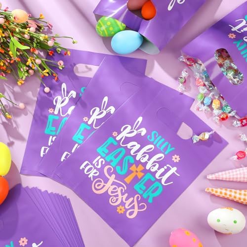 Bolsas de Regalo de Pascua Ribbonlic 100 Pcs con Asas, Conejito Divertido, Reutilizables para Fiesta Infantil, 7 x 9.5 in - imagen 3