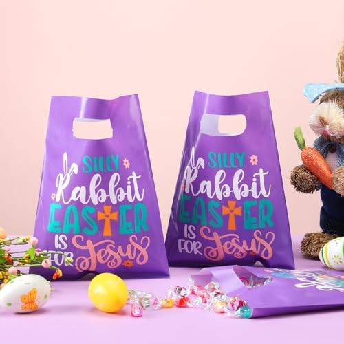 Bolsas de Regalo de Pascua Ribbonlic 100 Pcs con Asas, Conejito Divertido, Reutilizables para Fiesta Infantil, 7 x 9.5 in - imagen 4