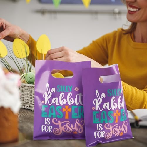 Bolsas de Regalo de Pascua Ribbonlic 100 Pcs con Asas, Conejito Divertido, Reutilizables para Fiesta Infantil, 7 x 9.5 in - imagen 5