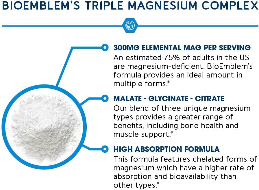 BioEmblem Complejo Triple de Magnesio | 300mg de Glicinato, Malato y Citrato de Magnesio | Alta Absorción, Vegano, Sin OGM, Sin Gluten | 90 Cápsulas - imagen 5