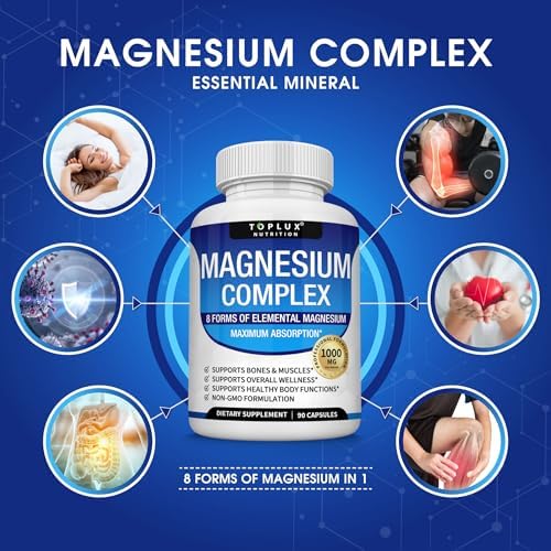 Suplemento de Complejo de Magnesio 1000mg - Magnesio Glicinato, Citrato, Malato, Taurato, Quelado para Absorción Fácil, Huesos, Músculos, - imagen 3