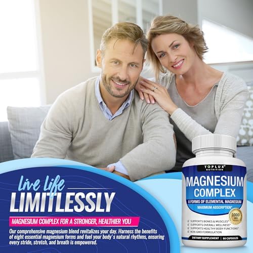 Suplemento de Complejo de Magnesio 1000mg - Magnesio Glicinato, Citrato, Malato, Taurato, Quelado para Absorción Fácil, Huesos, Músculos, - imagen 5