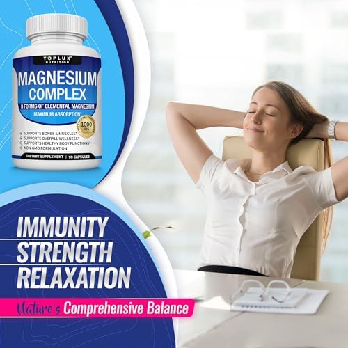 Suplemento de Complejo de Magnesio 1000mg - Magnesio Glicinato, Citrato, Malato, Taurato, Quelado para Absorción Fácil, Huesos, Músculos, - imagen 6