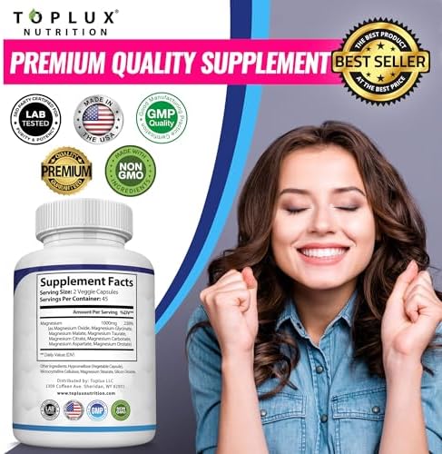 Suplemento de Complejo de Magnesio 1000mg - Magnesio Glicinato, Citrato, Malato, Taurato, Quelado para Absorción Fácil, Huesos, Músculos, - imagen 7