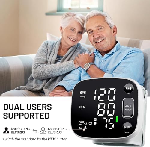 Monitores de Presión Arterial Oklar para Uso en Casa, Digital Recargable de Muñeca con Pantalla LED, Voz, 240 Memorias para 2 Usuarios y Estuche de - imagen 3