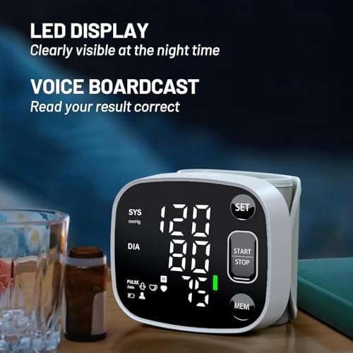 Monitores de Presión Arterial Oklar para Uso en Casa, Digital Recargable de Muñeca con Pantalla LED, Voz, 240 Memorias para 2 Usuarios y Estuche de - imagen 4