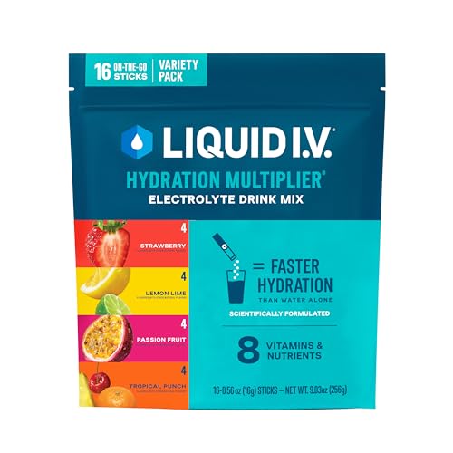 Liquid I.V.® Multiplicador de Hidratación - Paquete Variado - Limón Lima, Fruta de la Pasión, Fresa, Golpe Tropical | Mezcla en Polvo de Electrolitos - imagen 1