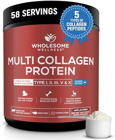 Wholesome Wellness Polvo de Proteína Premium Multi Colágeno Hidrolizado para Mujeres y Hombres, 5 Tipos, Libre de OGM, Sin Sabor, Proteína Pura para - imagen 1