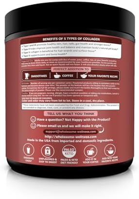 Wholesome Wellness Polvo de Proteína Premium Multi Colágeno Hidrolizado para Mujeres y Hombres, 5 Tipos, Libre de OGM, Sin Sabor, Proteína Pura para - imagen 3