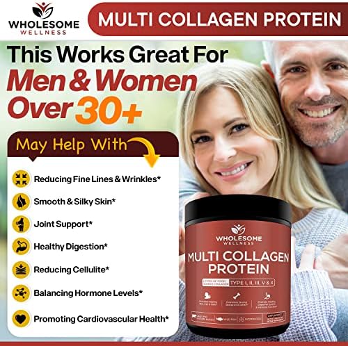 Wholesome Wellness Polvo de Proteína Premium Multi Colágeno Hidrolizado para Mujeres y Hombres, 5 Tipos, Libre de OGM, Sin Sabor, Proteína Pura para - imagen 4